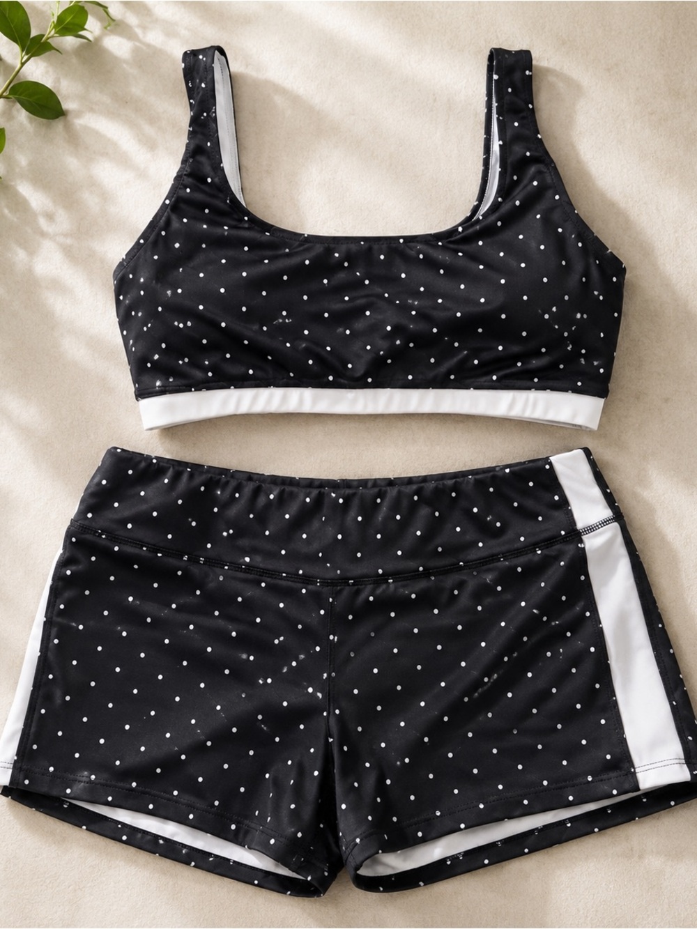 Polka Dot Black Sports Bra & Shorts Set - Supportive Two-Piece